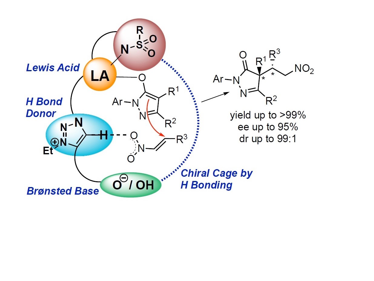 Cooperative Lewis Acid–1,2,3-Triazolium–Aryloxide Catalysis: Pyrazolone Addition to Nitroolefins as Entry to Diaminoamides
